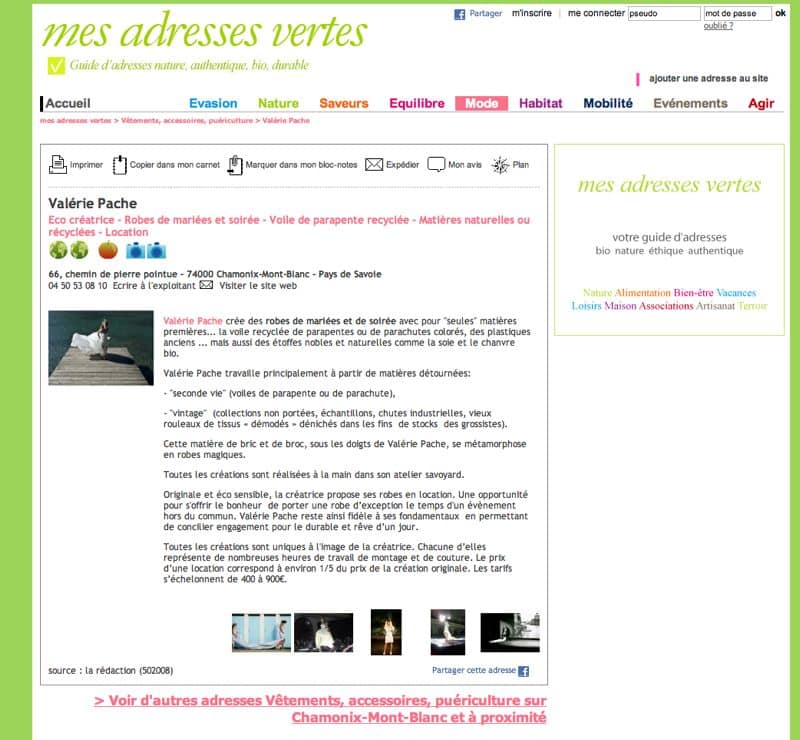 mes adresses vertes